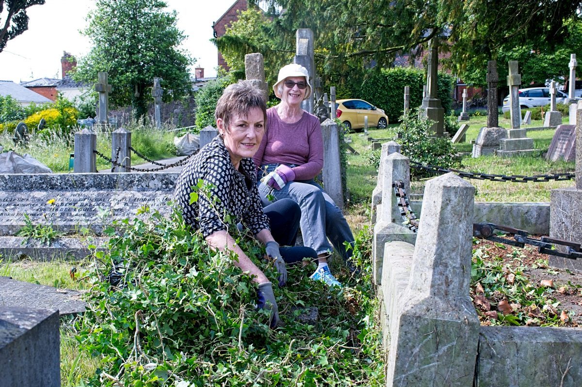 Clearing ivy around gravestones