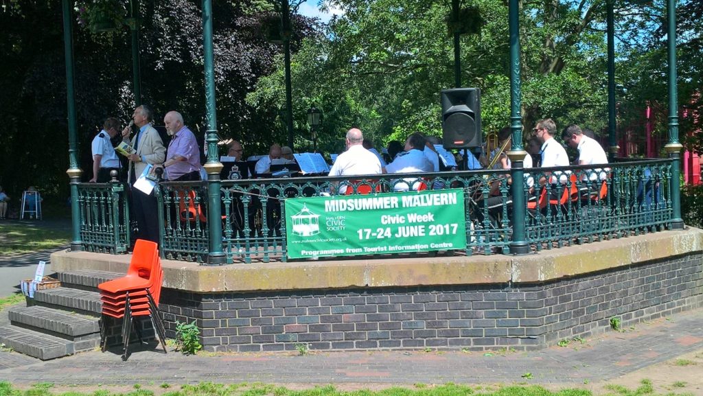 Bands in the Park performing on Malvern's bandstand in Priory Park
