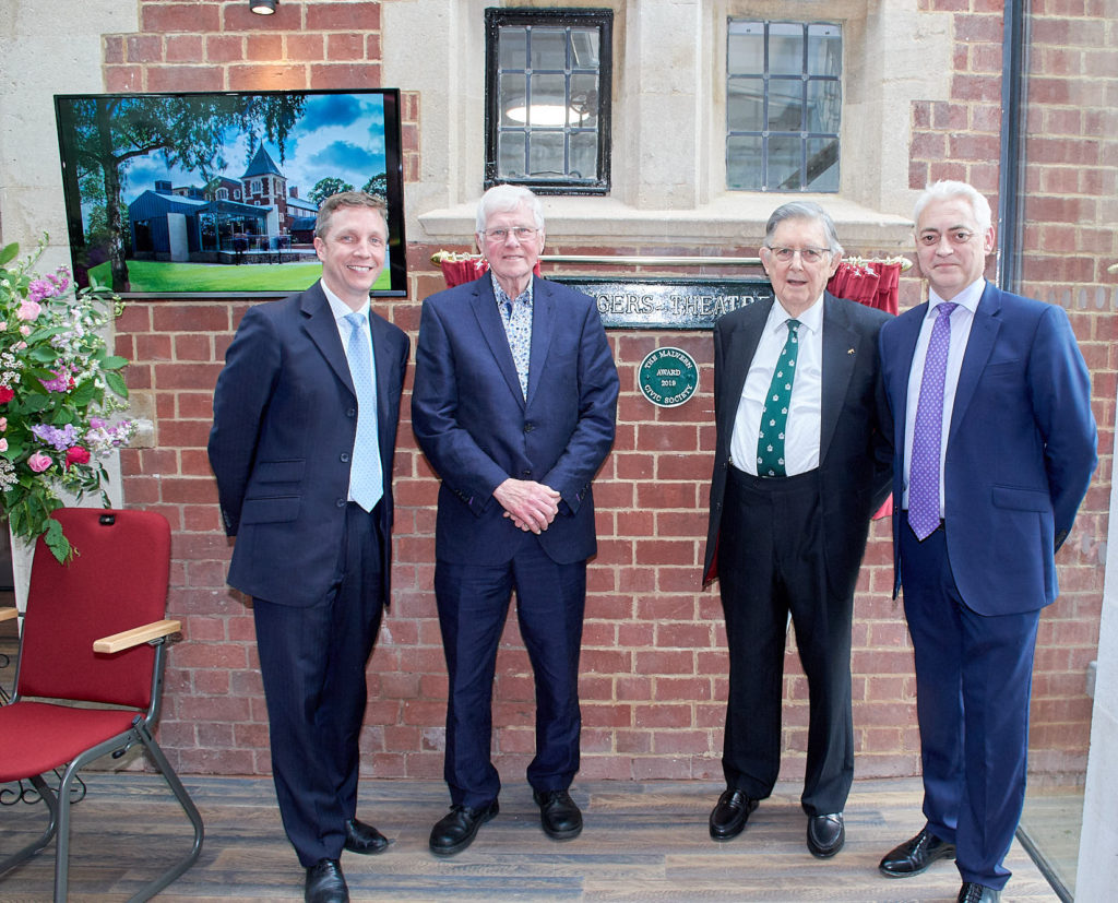 Civic Award Plaque With Keith Metcalfe - Headmaster, John Dixon - Civic Society Awards Committee, Dr John Harcup - Civic Society President and Mr Packham - Head of Drama