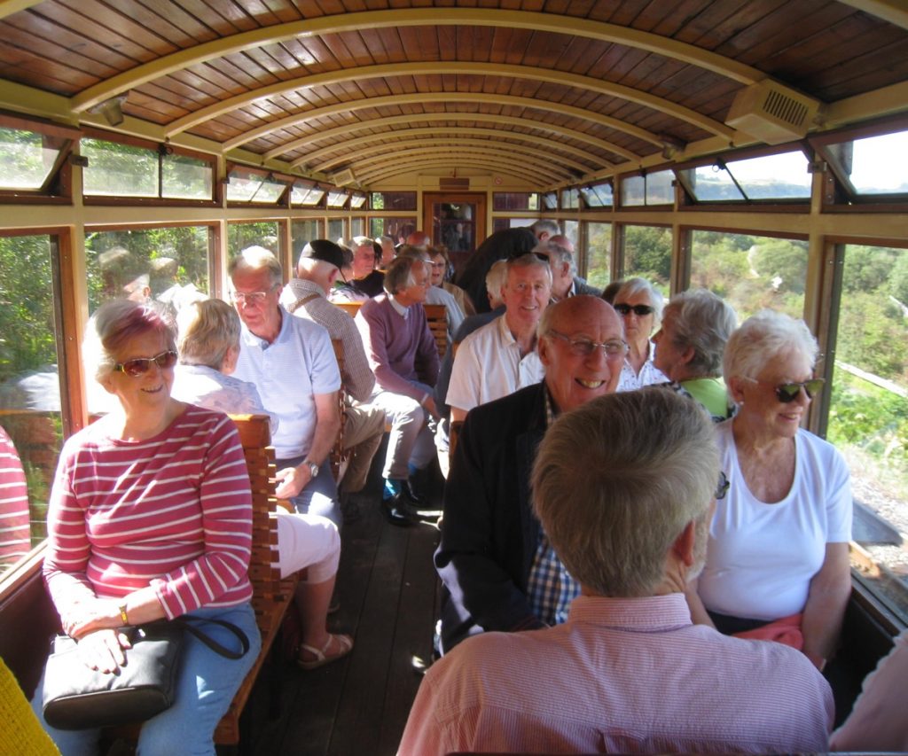 Malvern Civic Society Group on board a train at the Brecon Mountain Railway